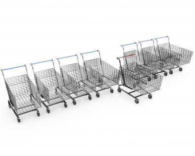 Shopping carts in series to display marketing and sales stock photo