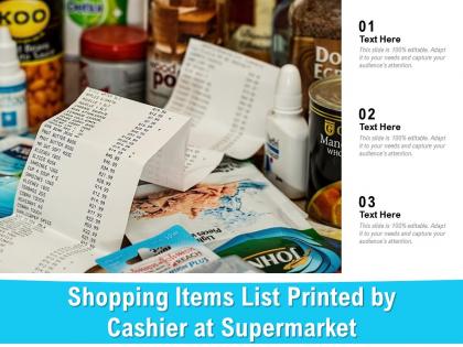 Shopping items list printed by cashier at supermarket