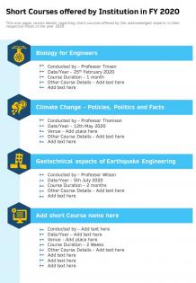 Short courses offered by institution in fy 2020 presentation report infographic ppt pdf document