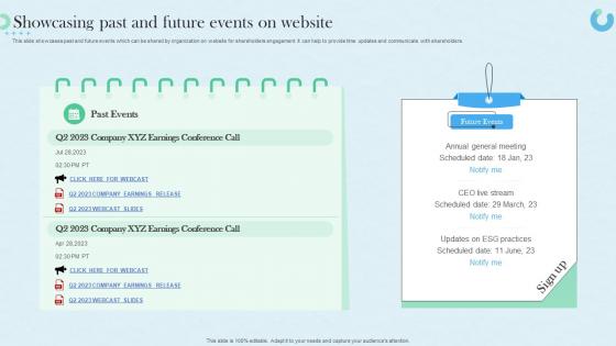 Showcasing Past And Future Events On Website Planning And Implementing Investor