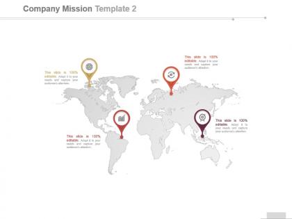 Showing geographic mission for a company by world map ppt slides