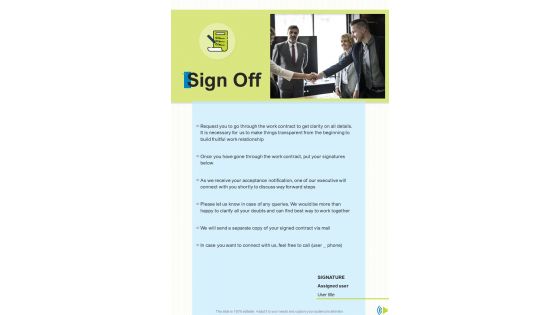 Sign Off Event Announcer Proposal One Pager Sample Example Document