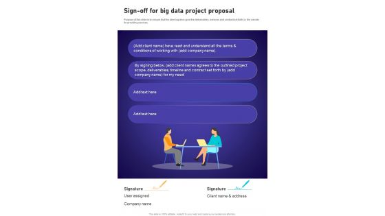 Sign Off For Big Data Project Proposal One Pager Sample Example Document