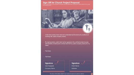 Sign Off For Church Project Proposal One Pager Sample Example Document