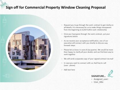 Sign off for commercial property window cleaning proposal ppt powerpoint presentation
