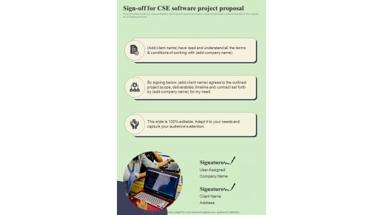 Sign Off For Cse Software Project Proposal One Pager Sample Example Document
