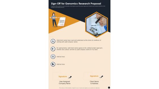 Sign Off For Genomics Research Proposal One Pager Sample Example Document