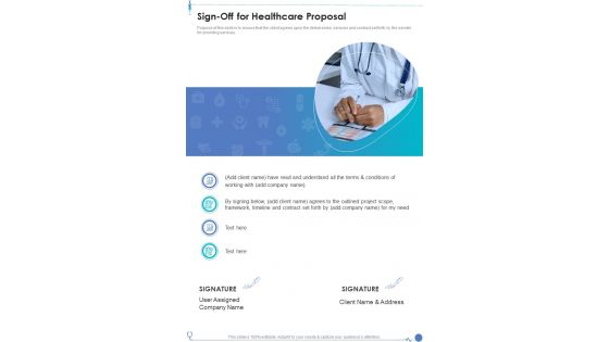 Sign Off For Healthcare Proposal One Pager Sample Example Document