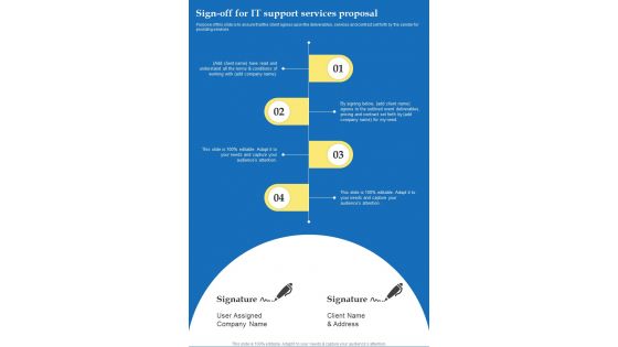 Sign Off For It Support Services Proposal One Pager Sample Example Document