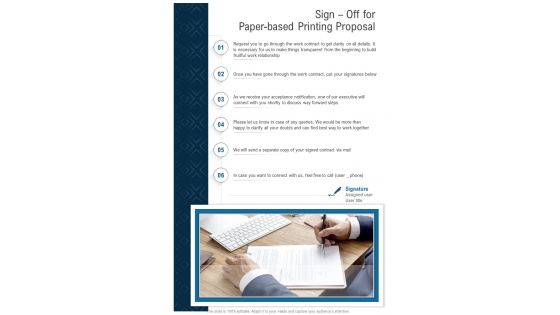 Sign Off For Paper Based Printing Proposal One Pager Sample Example Document