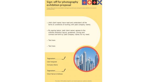 Sign Off For Photography Exhibition Proposal One Pager Sample Example Document