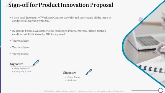 Sign off for product innovation proposal ppt summary design inspiration