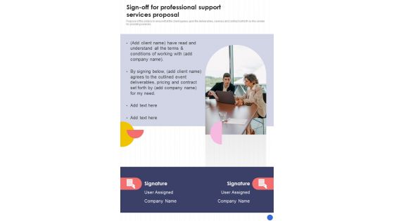 Sign Off For Professional Support Services Proposal One Pager Sample Example Document