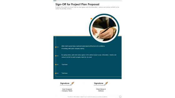 Sign Off For Project Plan Proposal One Pager Sample Example Document