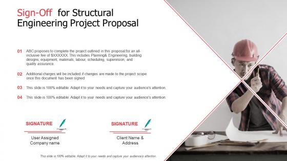 Sign off for structural engineering project proposal ppt slides example introduction