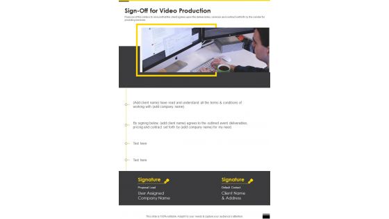 Sign Off For Video Production One Pager Sample Example Document
