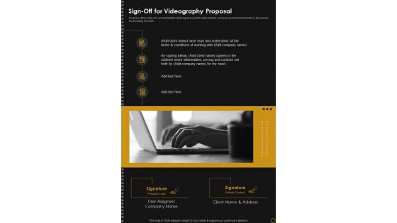 Sign Off For Videography Proposal One Pager Sample Example Document