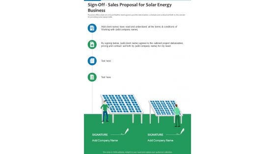 Sign Off Sales Proposal For Solar Energy Business One Pager Sample Example Document