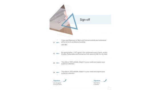 Sign Off Ux Ui Proposal One Pager Sample Example Document