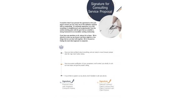 Signature For Consulting Service Proposal One Pager Sample Example Document