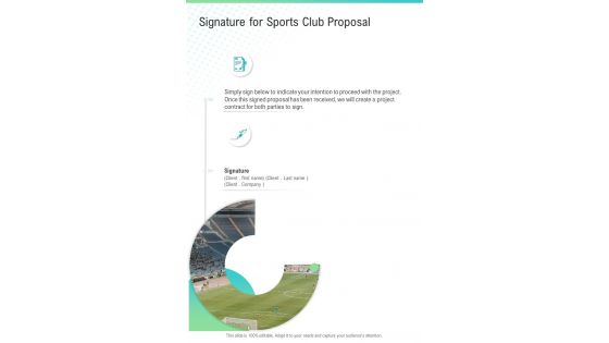 Signature For Sports Club Proposal One Pager Sample Example Document