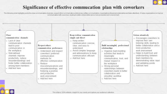 Significance Of Effective Commucation Plan With Coworkers