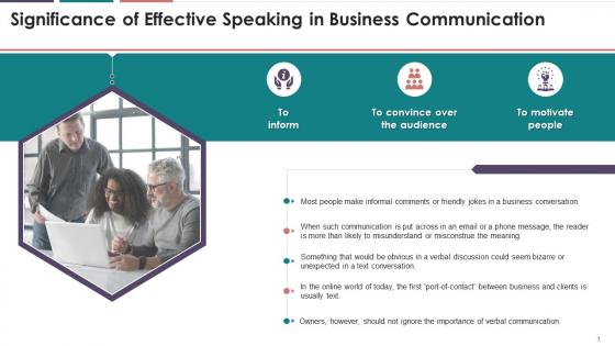 Significance Of Effective Speaking In Business Communication Training Ppt