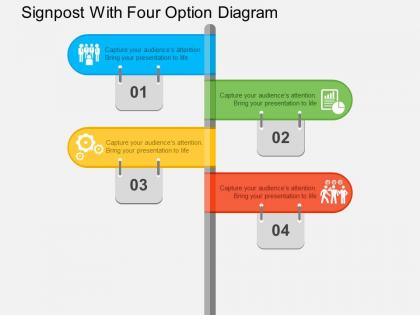 Signpost with four option diagram flat powerpoint design