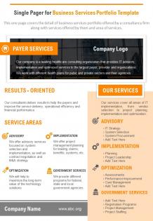 Single pager for business services portfolio template presentation report infographic ppt pdf document