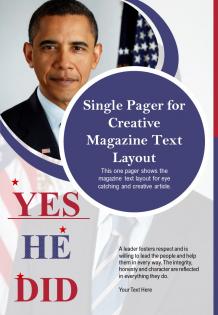 Single pager for creative magazine text layout presentation report infographic ppt pdf document