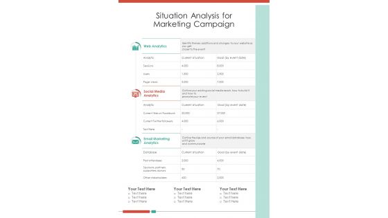 Situation Analysis For Marketing Campaign One Pager Sample Example Document