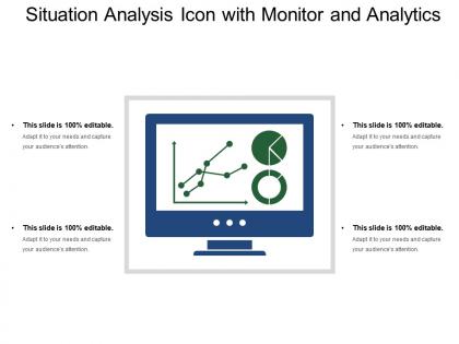 Situation analysis icon with monitor and analytics
