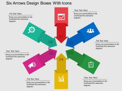 Six arrows design boxes with icons flat powerpoint design
