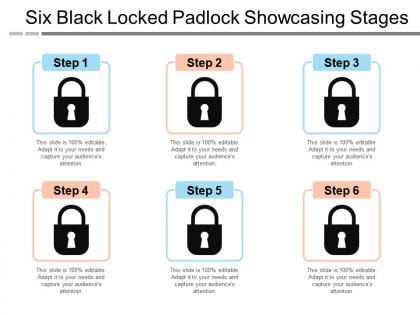 Six black locked padlock showcasing stages