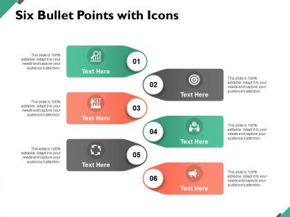 Six bullet points with icons