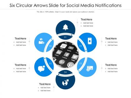 Six circular arrows slide for social media notifications infographic template
