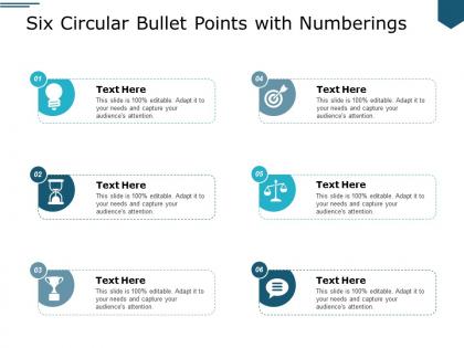 Six circular bullet points with numberings