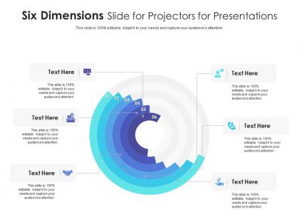 Six dimensions slide for projectors for presentations infographic template