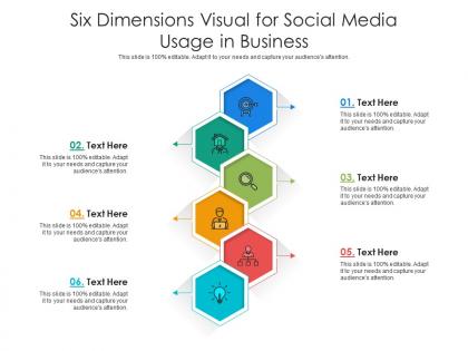 Six dimensions visual for social media usage in business infographic template
