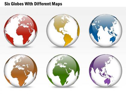 Six globes with different maps ppt presentation slides