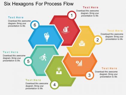 Six hexagons for process flow flat powerpoint design