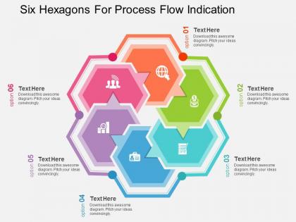 Six hexagons for process flow indication flat powerpoint desgin