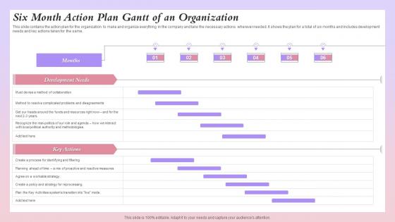 Six Month Action Plan Gantt Of An Organization