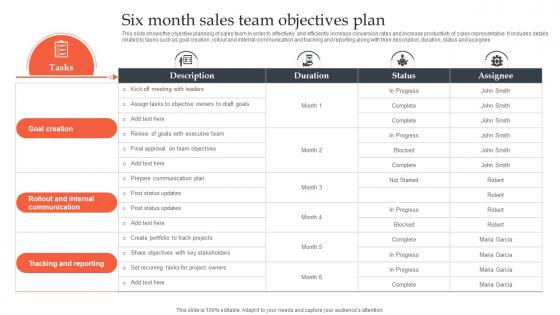Six Month Sales Team Objectives Plan