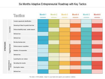 Six months adaptive entrepreneurial roadmap with key tactics