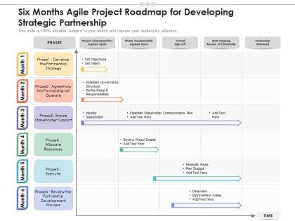 Six months agile project roadmap for developing strategic partnership