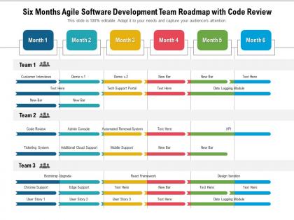 Six months agile software development team roadmap with code review