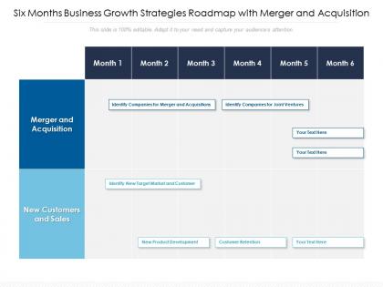 Six months business growth strategies roadmap with merger and acquisition