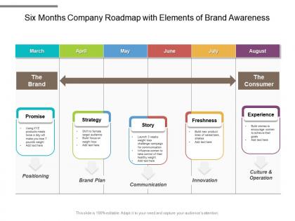 Six months company roadmap with elements of brand awareness