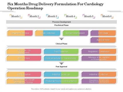 Six months drug delivery formulation for cardiology operation roadmap